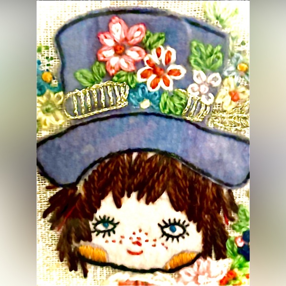 Vintage MCM Crewel Embroidery Barbara Keane's BIG EYES Boy & Girl Pair Art Work - Picture 10 of 11